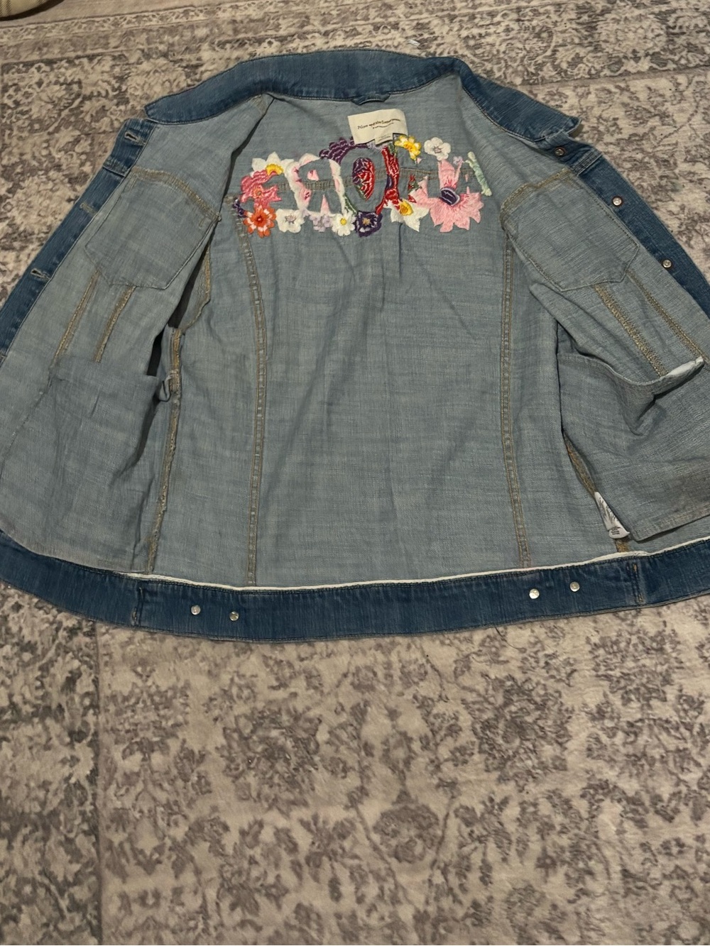 Pilcro Embroidered Floral Denim Jacket - Light Blue with Yellow & Purple Accents - Picture 8 of 9